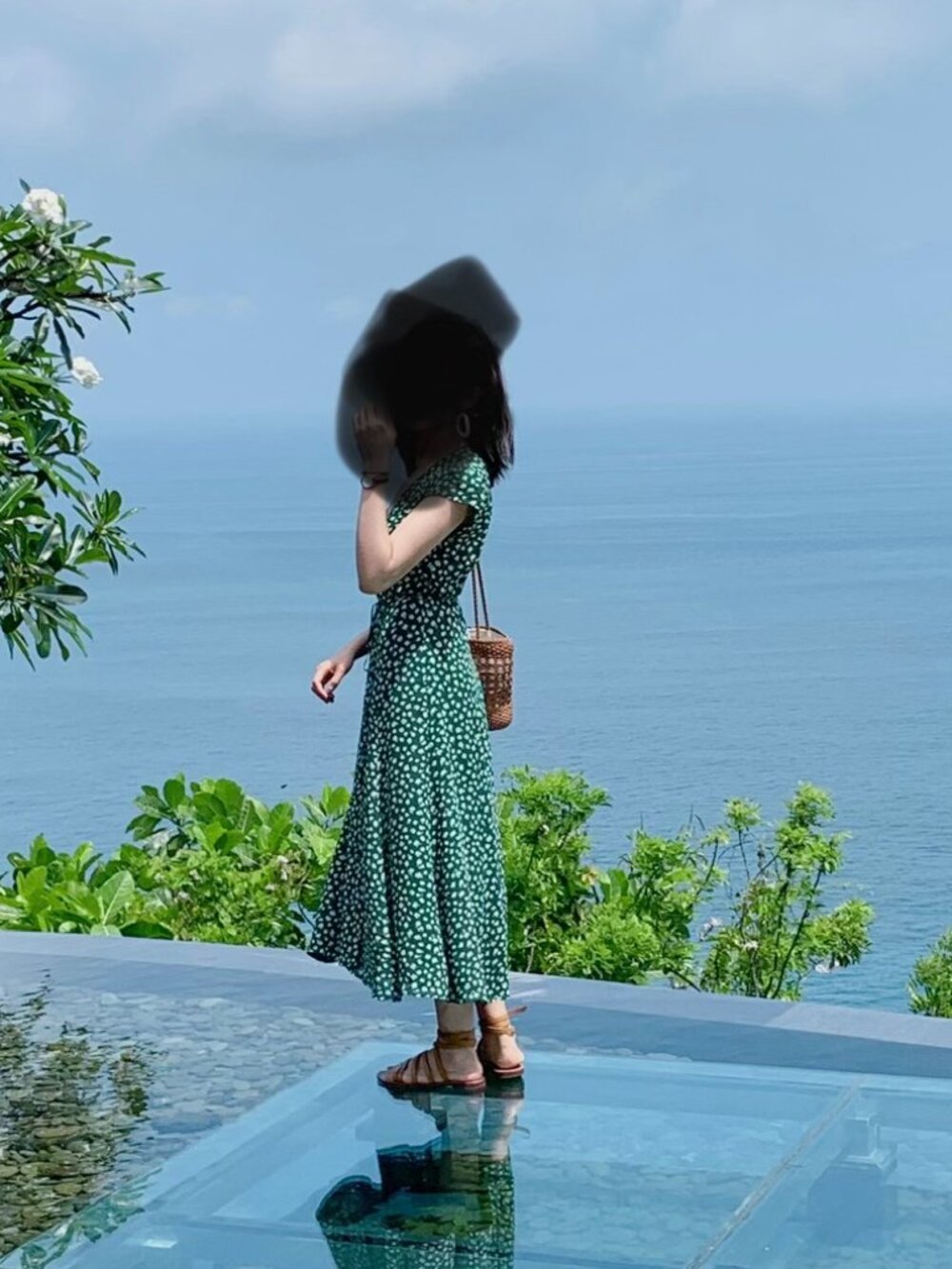 Reformation Green Floral Wrap Dress